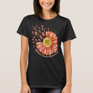 Peach Ribbon Hummingbird Solros Uterine Cancer T Shirt
