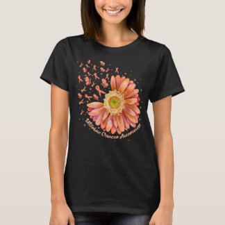 Peach Ribbon Hummingbird Solros Uterine Cancer  T Shirt