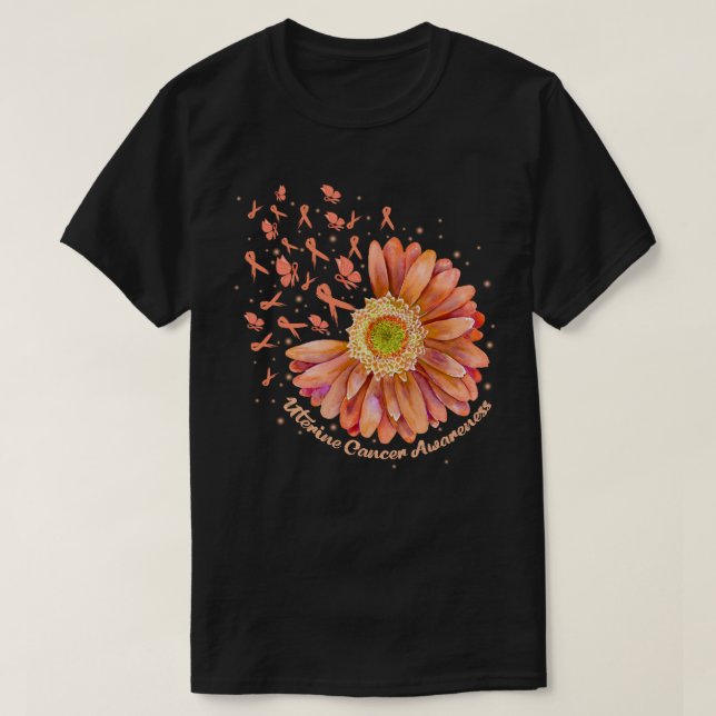 Peach Ribbon Hummingbird Solros Uterine Cancer  T Shirt (Design framsida)