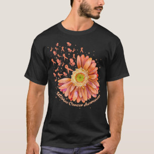 Peach Ribbon Hummingbird Solros Uterine Cancer  T Shirt
