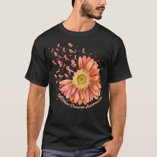 Peach Ribbon Hummingbird Solros Uterine Cancer  T Shirt