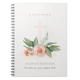 Peach Ro Blommigt Kor Bunch Baptism Guestbook Anteckningsbok