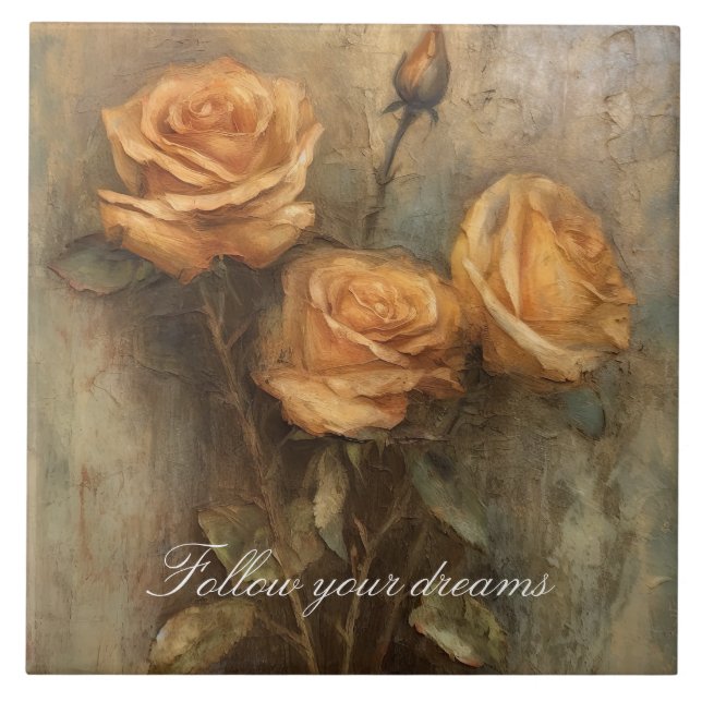 Peach Ro Blommigt Romantic Kakelplatta (Framsidan)