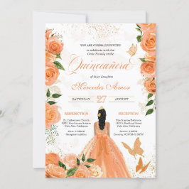 Peach Ro Butterflies Mariposa Quinceanera Inbjudningar