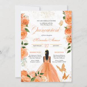 Peach Ro Butterfly Quinceanera-inbjudan Inbjudningar