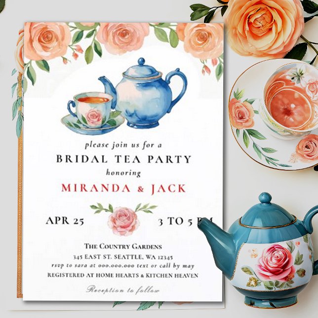 Peach Ro Chic Blommigt Brudens sida Bröllop Inbjudningar (Skapare uppladdad)