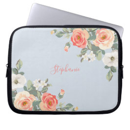 Peach Ro Dusty Blue Blommigt Personlig Laptop Fodral