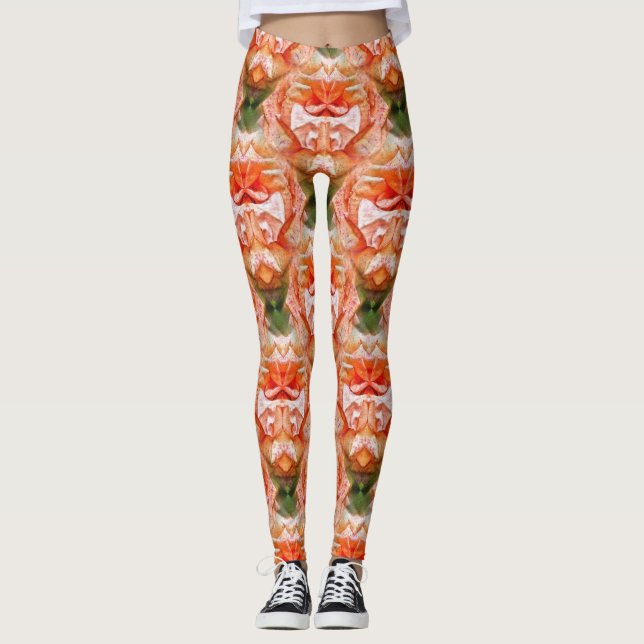 Peach Ro Flower Abstrakt Art Mönster Leggings (Framsida)