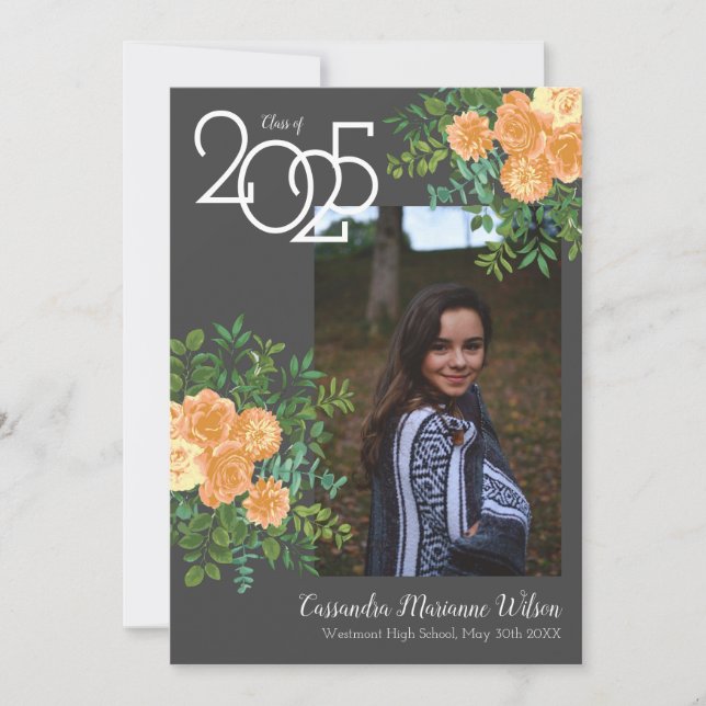 Peach Ro Grått Photo Studenten annons Inbjudningar (Framsida)