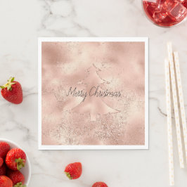 Peach Ro Guld Glitter Julgran Pappersservett