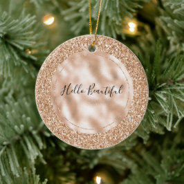 Peach Ro Guld Glitter Julgransprydnad Keramik