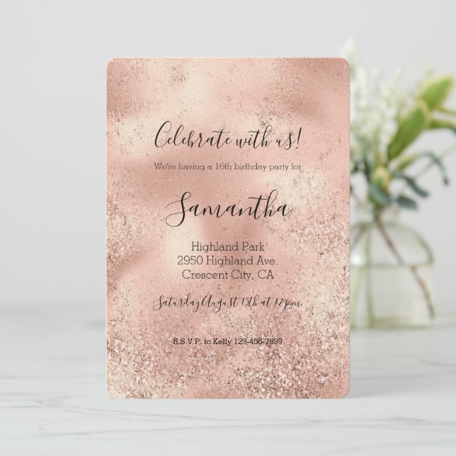 Peach Ro Guld Glitzy Glitter Inbjudningar (Stående Fram)