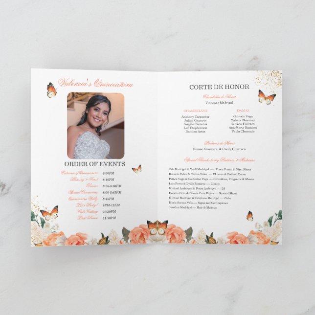 Peach Ro Guld Tiara Butterfly Quinceanera Program (Inuti)