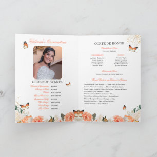 Peach Ro Guld Tiara Butterfly Quinceanera Program