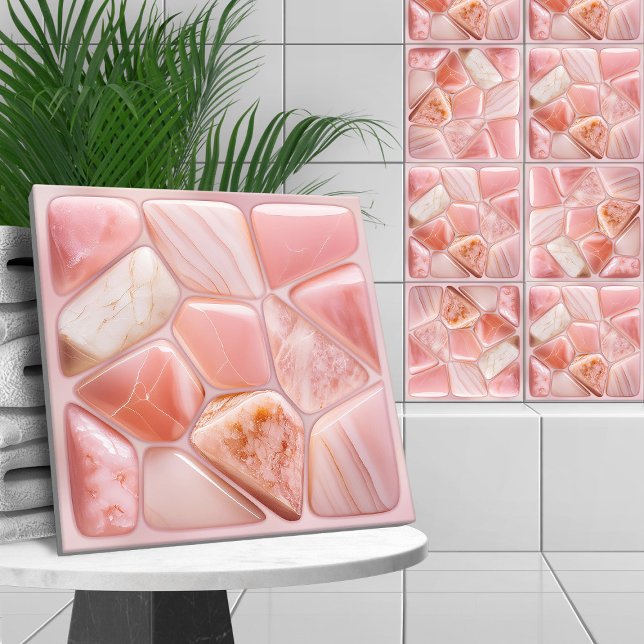 Peach Ro kvarts Abstrakt Cellular Art Kakelplatta (Skapare uppladdad)