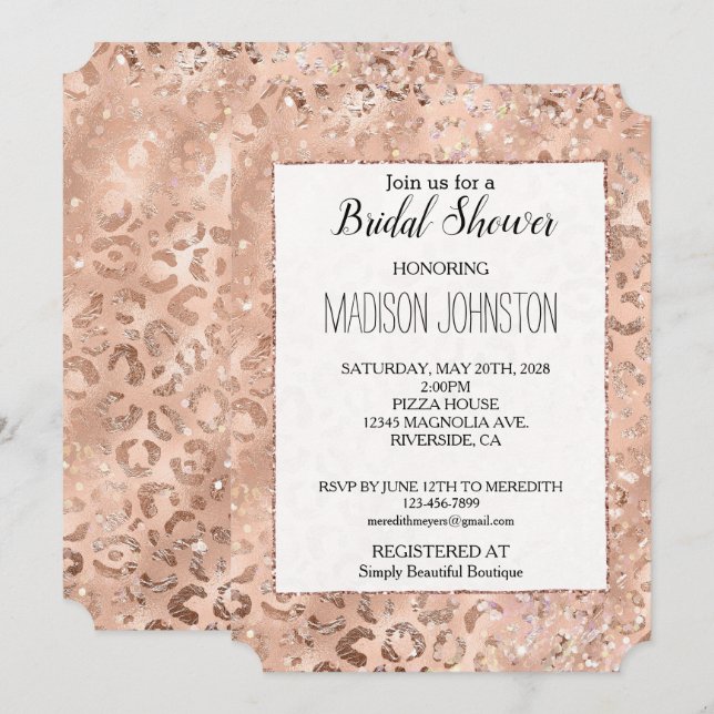 Peach Ro Leopard Glitz Inbjudningar (Fram/baksida)