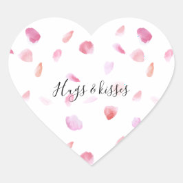 Peach Ro Petals - Rosa i vattenfärg Hjärtformat Klistermärke
