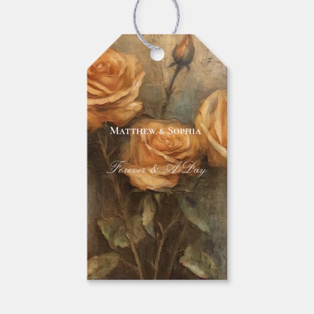 Peach Ro Romantic Bröllop Blommigt Presentetikett (Framsidan)