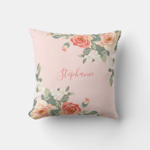 Peach Ro Rosa Blommigt Personlig Kudde