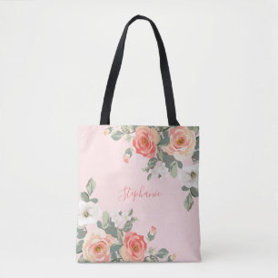 Peach Ro Rosa Blommigt Personlig Tygkasse