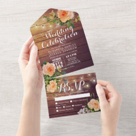 Peach Ro Rustic Wood String Ljus Bröllop OSA