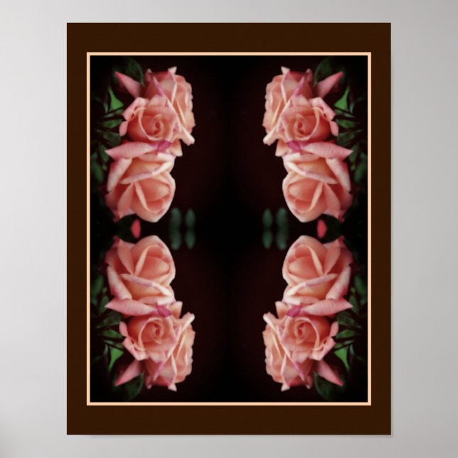 Peach Ro Trio Mirrored Blommigt Vintage Poster (Framsidan)