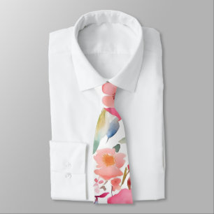 Peach & Ro Watercolor Blommigt Necktie Slips