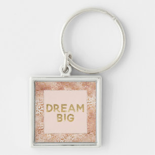 Peach Ro White Leopard Skriv ut Guld Dream Fyrkantig Silverfärgad Nyckelring