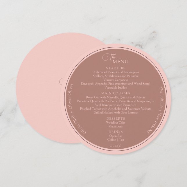 Peach Romantik Bröllop Circle Meny (Fram/baksida)