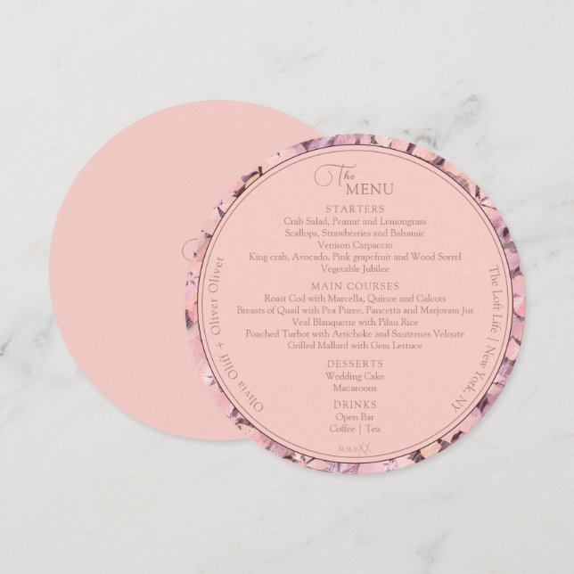 Peach Romantik Bröllop Circle Meny (Fram/baksida)