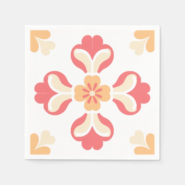 Peach Rosa Blommigt Pappersservett (Framsidan)
