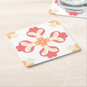 Peach Rosa Blommigt Underlägg Papper Kvadrat