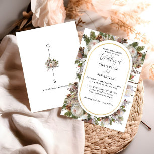 Peach Rosa Boho Watercolor Winter Blommigt Bröllop Inbjudningar