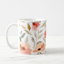 Peach-Rosa botaniskt Blommönster Kaffemugg