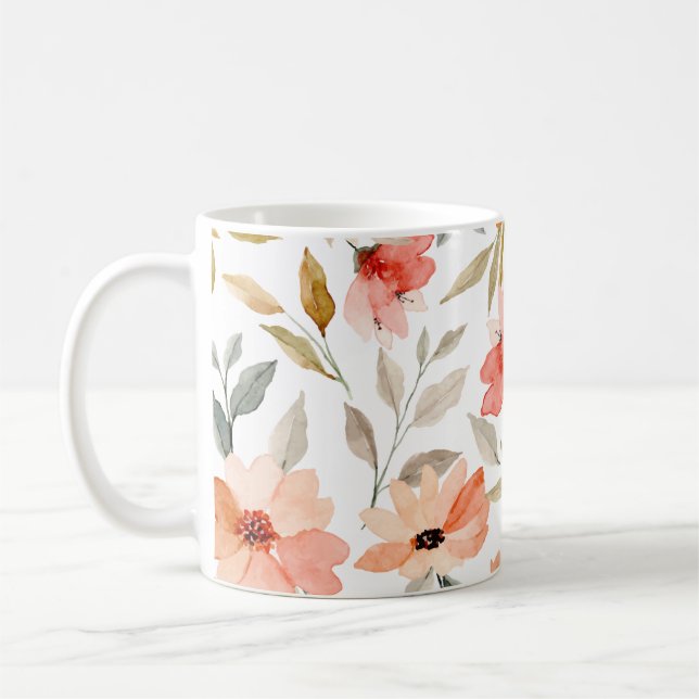 Peach-Rosa botaniskt Blommönster Kaffemugg (Vänster)