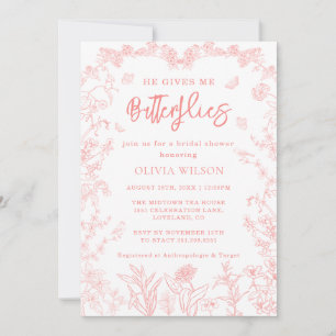 Peach Rosa Butterflies Chinoiserie Möhippa Inbjudningar