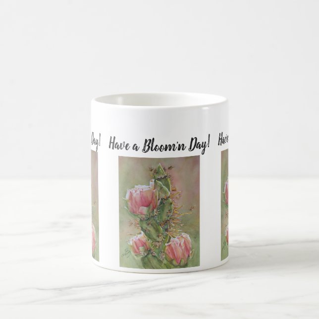 Peach Rosa Cactus Watercolor Flowers Kaffemugg (Center)