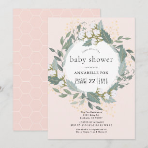 Peach Rosa Cotton Garden WAN Baby Shower Inbjudningar