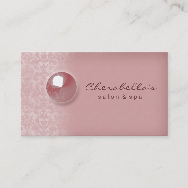 Peach Rosa Damask Button Salon Spa affärskort Visitkort (Framsida)