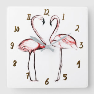 Peach Rosa Flamingos Flamingo Tropical Fyrkantig Klocka