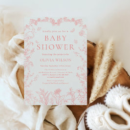 Peach Rosa Garden Chinoiserie Baby Shower Inbjudningar