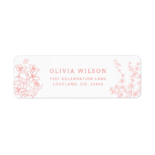 Peach Rosa Garden Chinoiserie Returadress Etikett
