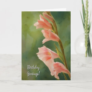 Peach Rosa Glad Flowers Art Birthday Card Kort