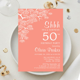 Peach Rosa Gräs Gren Surprise 50:e födelsedagen Inbjudningar