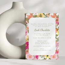 Peach Rosa Gult VattenfärgsBlommigt Bat mitzvah