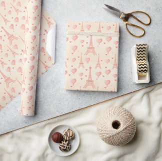 Peach Rosa Hearts Chic Eiffel Torn Paris Fransk Presentpapper