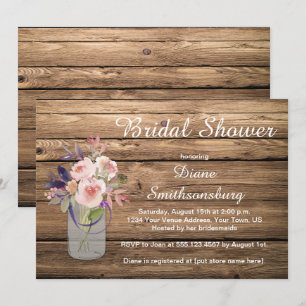 Peach Rosa Lavender Wildblommor Barnwood Möhippa Inbjudningar