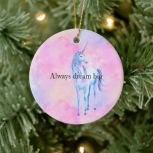Peach Rosa Lila Unicorn Julgransprydnad Keramik