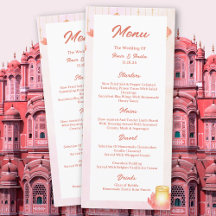 Peach Rosa Lotus Lanterns Indian Bröllop Menu