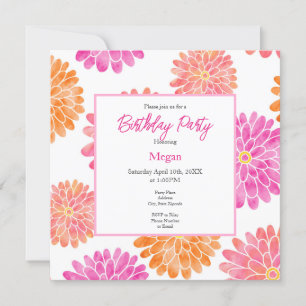 Peach Rosa Orange Watercolor Zinnia Mönster Inbjudningar